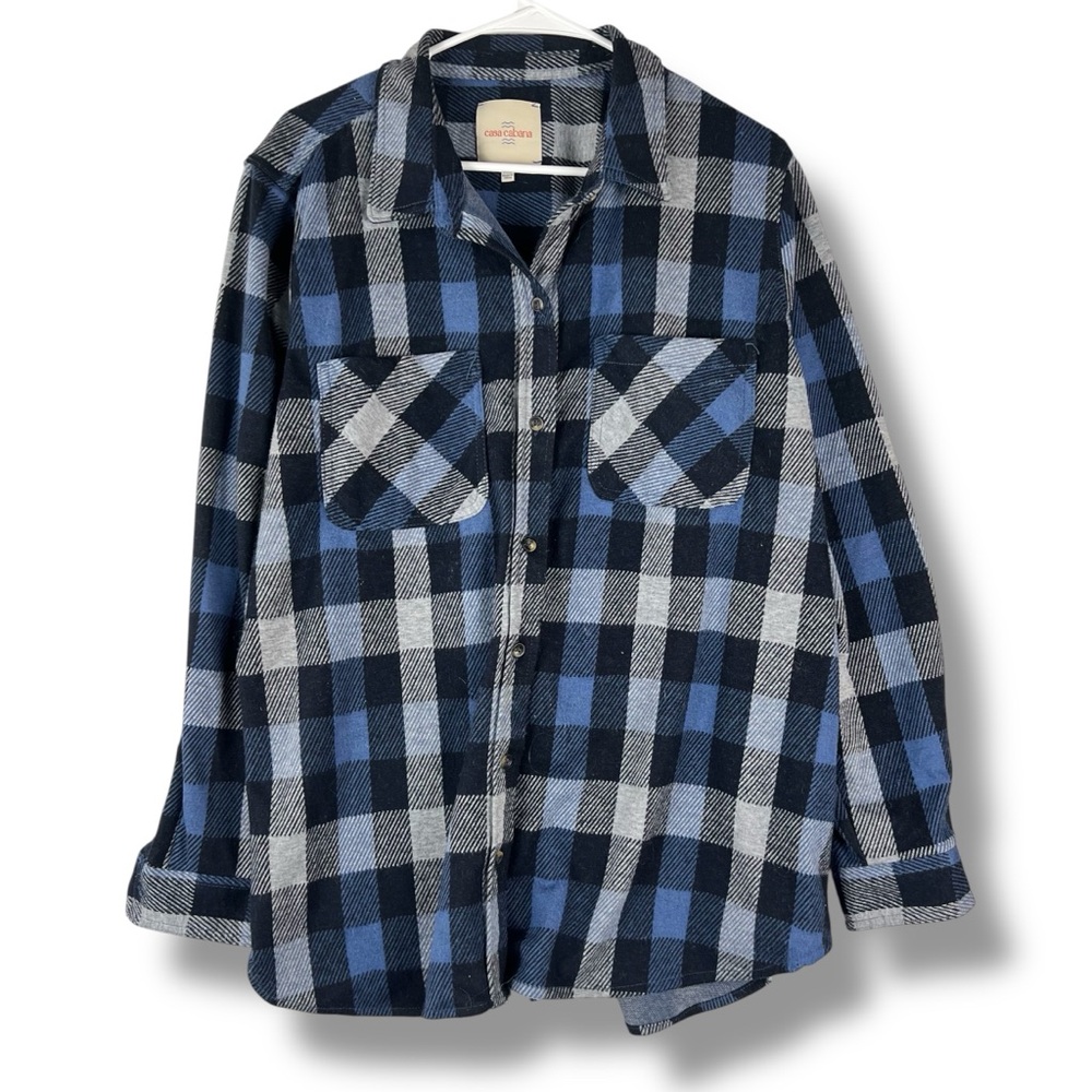 Casa Cabana Womens Blue Multi Plaid Long Sleeve Button Down Shirt Size 2XL